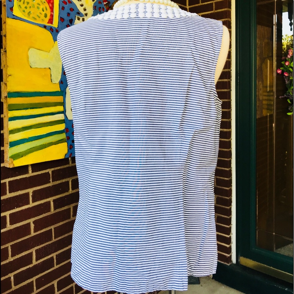 Talbots Striped Sleeveless Top with White Beads - Picture 4 of 8